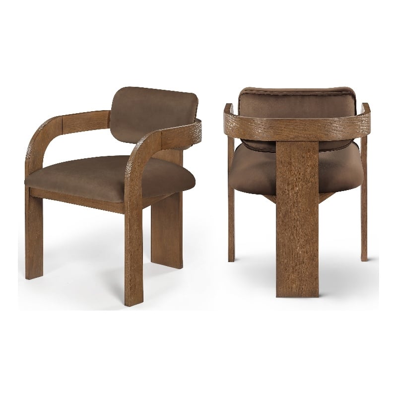 Meridian Furniture Cedra Brown Velvet Performance Fabric Dining Chair (Set of 2)