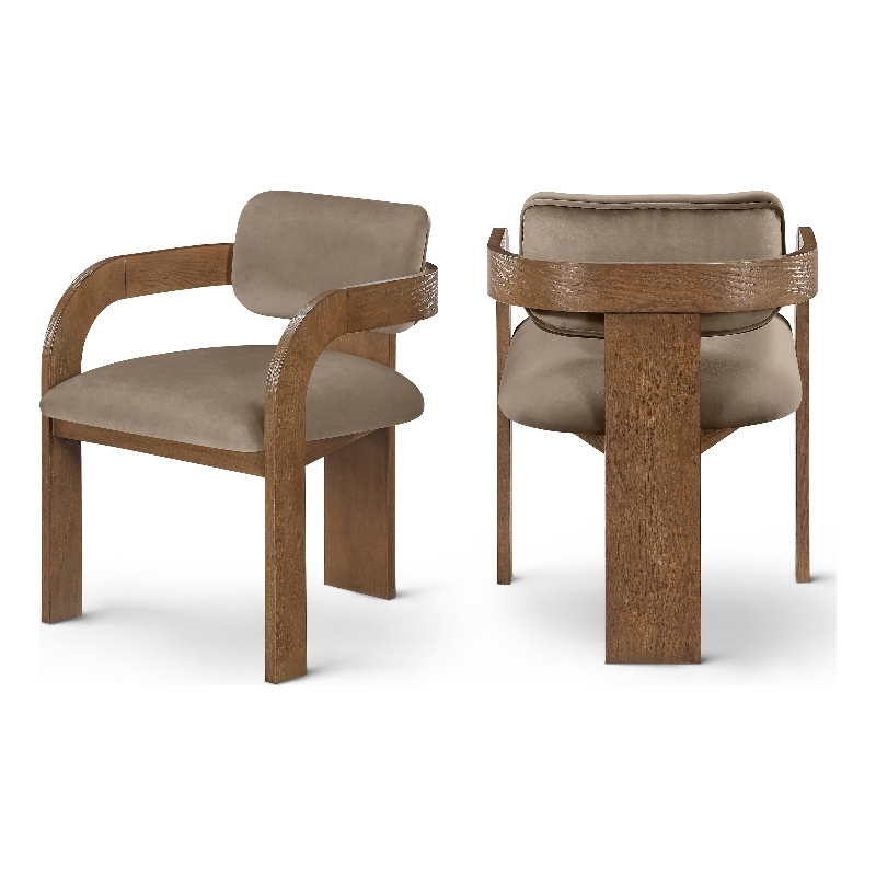 Meridian Furniture Cedra Taupe Velvet Performance Fabric Dining Chair (Set of 2)