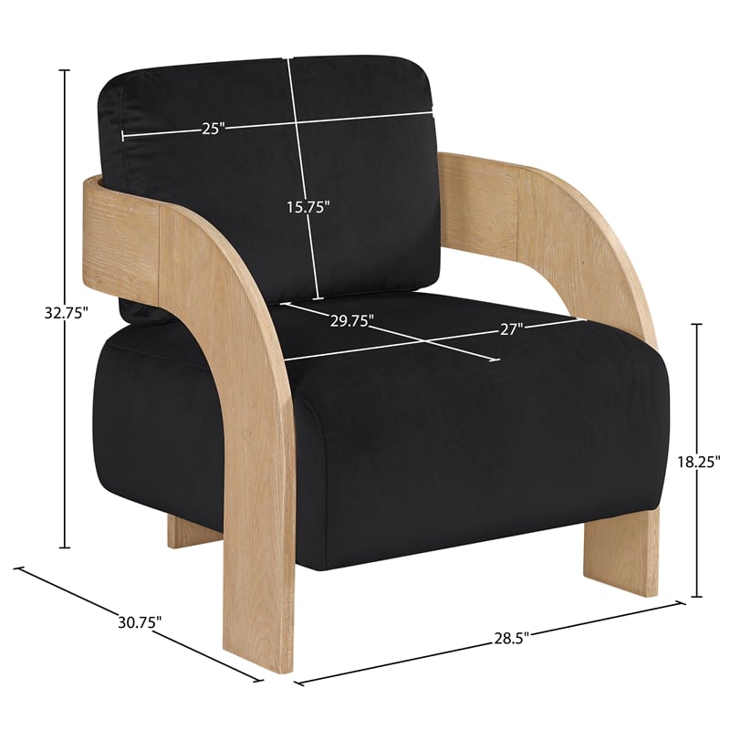 Meridian Furniture Cedra Black Velvet Performance Fabric Accent Chair