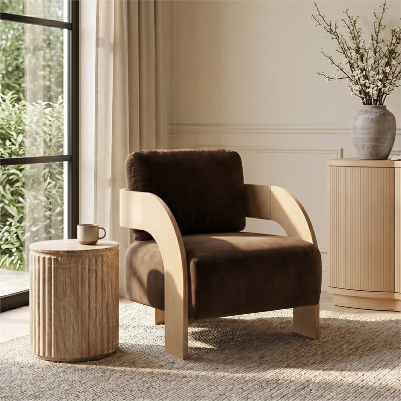 Meridian Furniture Cedra Brown Velvet Performance Fabric Accent Chair