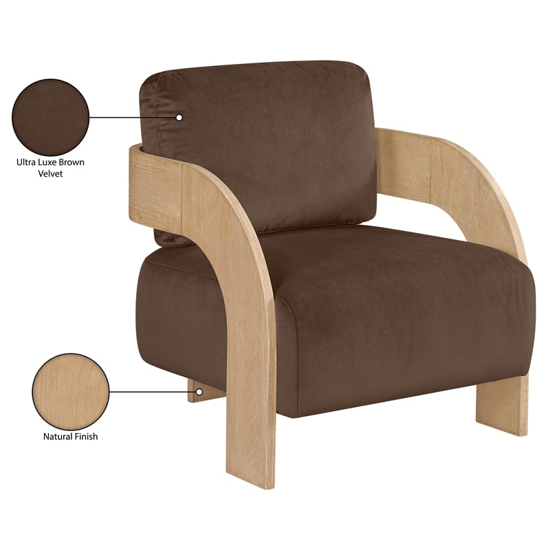 Meridian Furniture Cedra Brown Velvet Performance Fabric Accent Chair