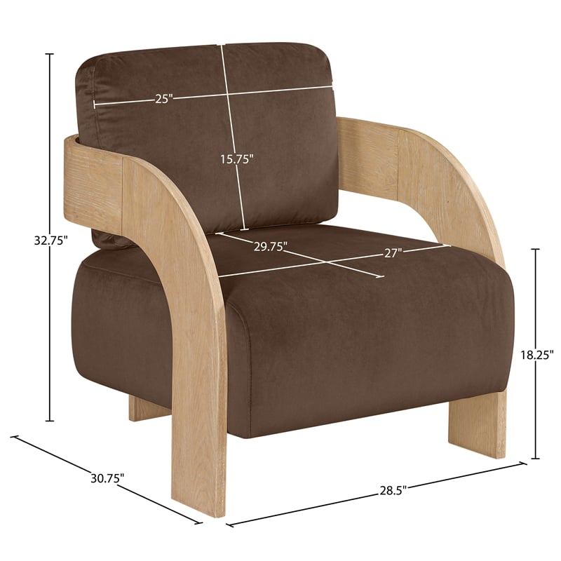 Meridian Furniture Cedra Brown Velvet Performance Fabric Accent Chair