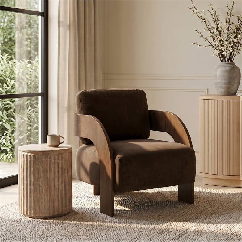 Meridian Furniture Cedra Brown Velvet Performance Fabric Accent Chair