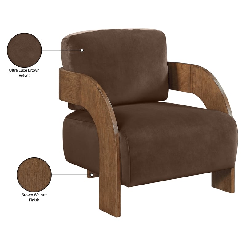 Meridian Furniture Cedra Brown Velvet Performance Fabric Accent Chair