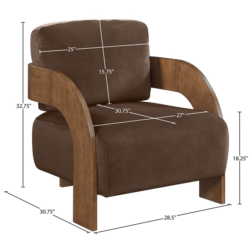 Meridian Furniture Cedra Brown Velvet Performance Fabric Accent Chair