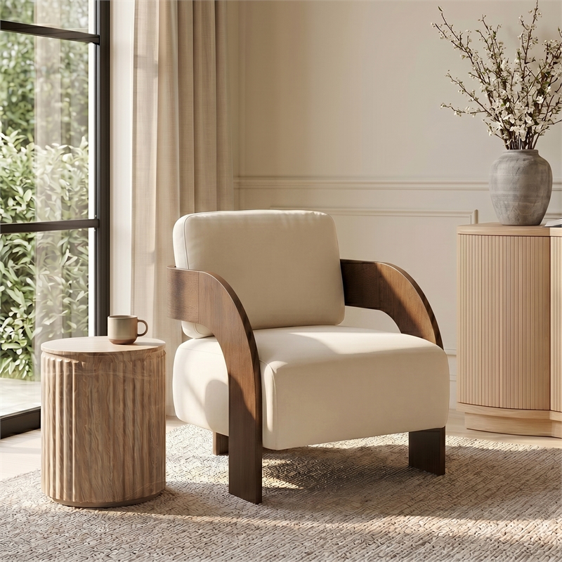 Meridian Furniture Cedra Cream Velvet Performance Fabric Accent Chair