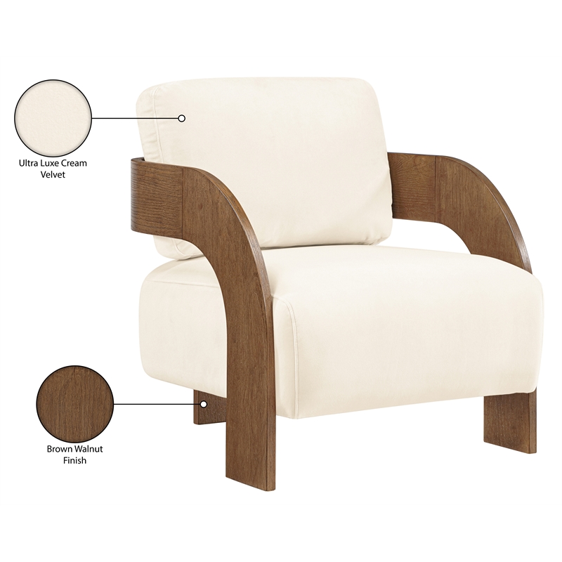 Meridian Furniture Cedra Cream Velvet Performance Fabric Accent Chair