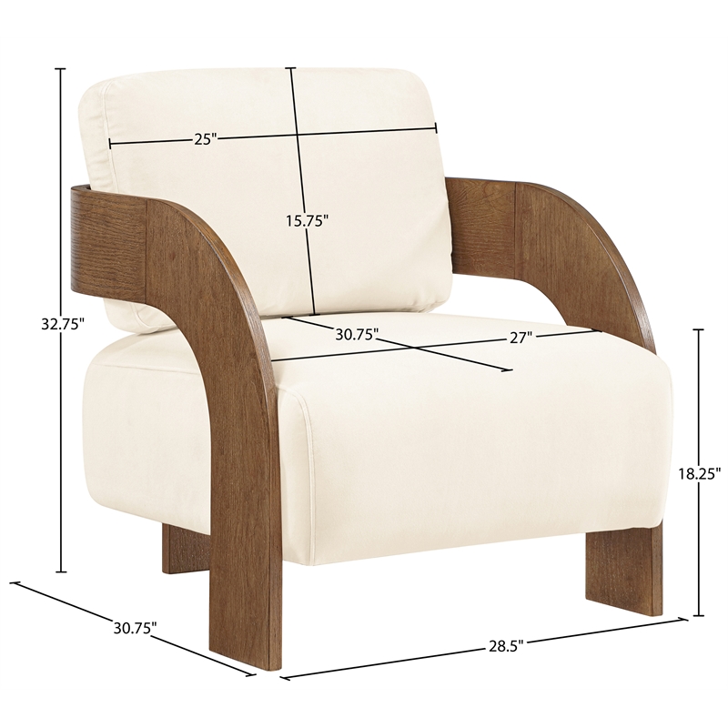 Meridian Furniture Cedra Cream Velvet Performance Fabric Accent Chair