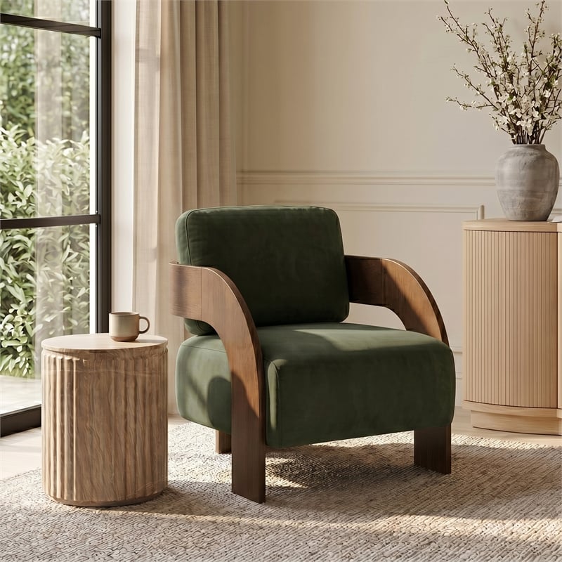Meridian Furniture Cedra Green Velvet Performance Fabric Accent Chair