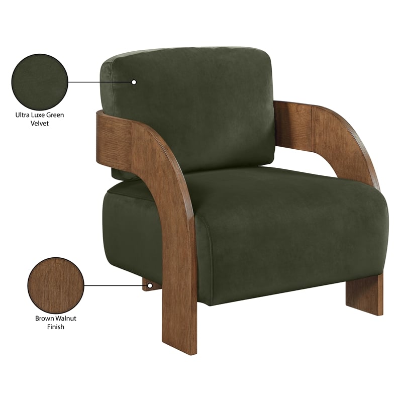 Meridian Furniture Cedra Green Velvet Performance Fabric Accent Chair