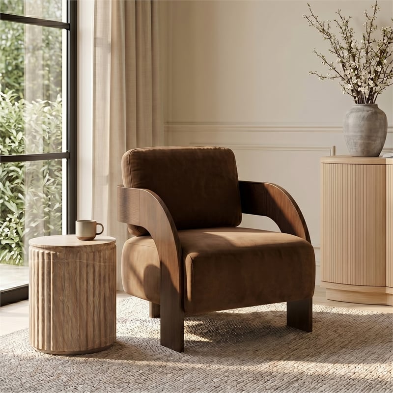 Meridian Furniture Cedra Saddle Velvet Performance Fabric Accent Chair