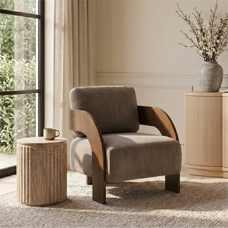 Meridian Furniture Cedra Taupe Velvet Performance Fabric Accent Chair