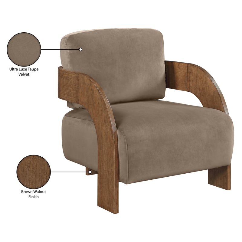 Meridian Furniture Cedra Taupe Velvet Performance Fabric Accent Chair