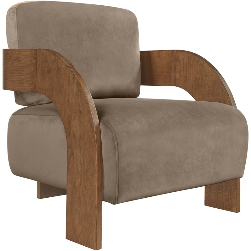 Meridian Furniture Cedra Taupe Velvet Performance Fabric Accent Chair