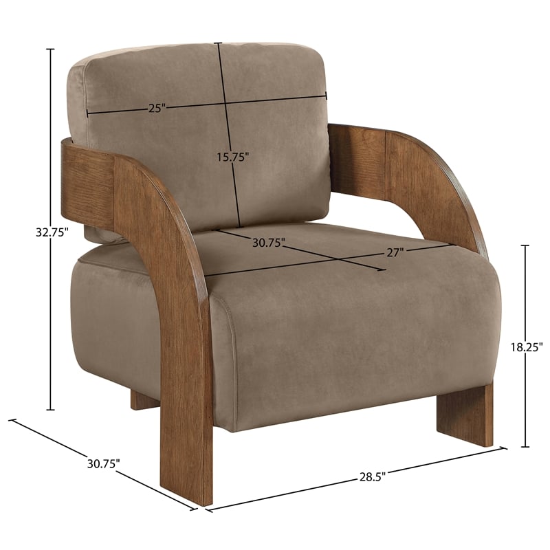 Meridian Furniture Cedra Taupe Velvet Performance Fabric Accent Chair