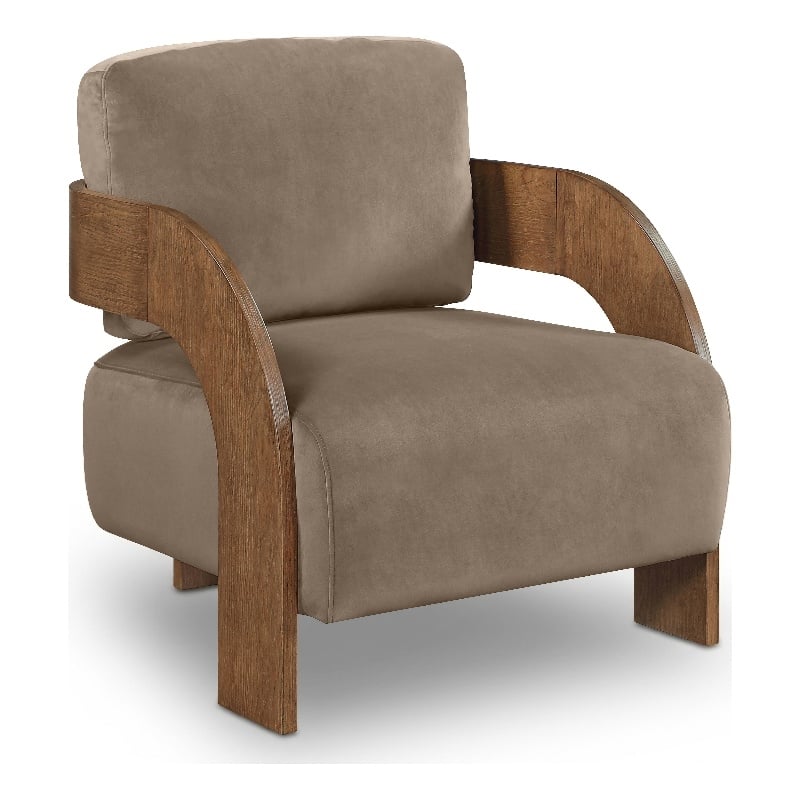 Meridian Furniture Cedra Taupe Velvet Performance Fabric Accent Chair