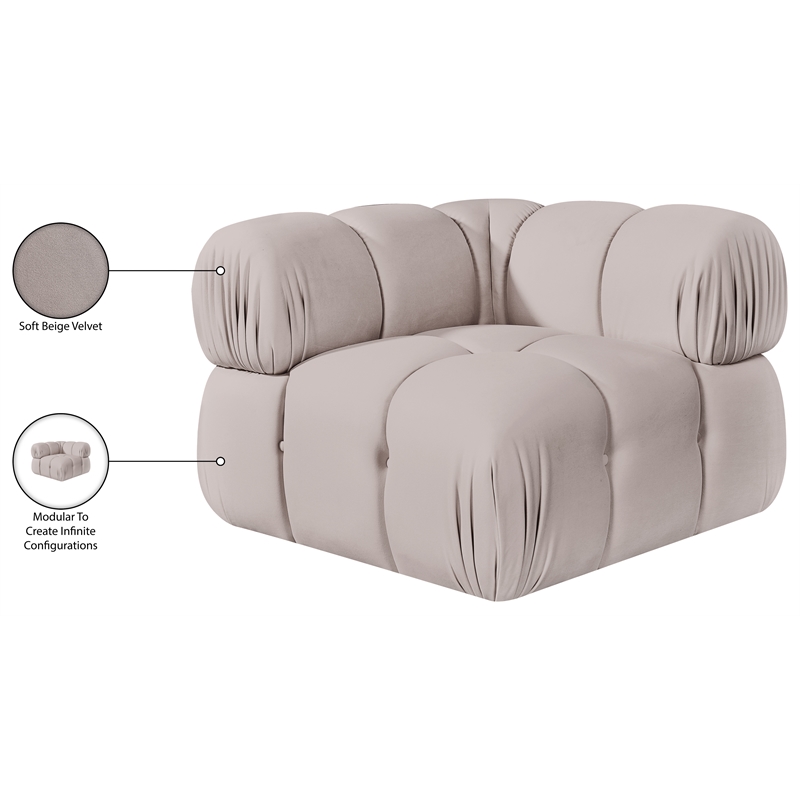 Meridian Furniture Orin Beige Velvet Performance Fabric Modular Corner Chair