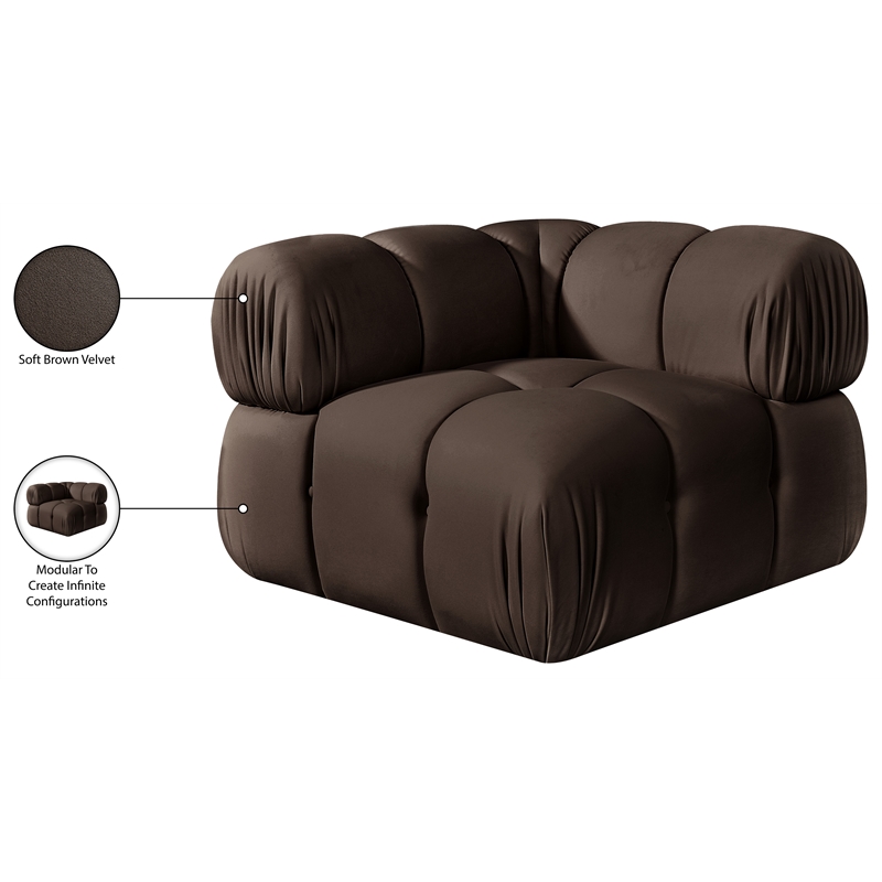 Meridian Furniture Orin Brown Velvet Performance Fabric Modular Corner Chair