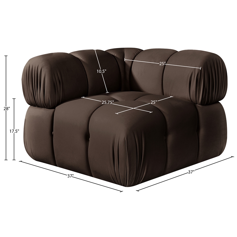 Meridian Furniture Orin Brown Velvet Performance Fabric Modular Corner Chair