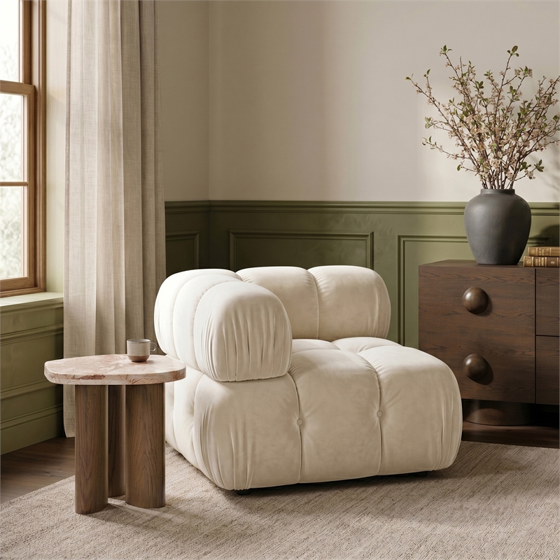 Meridian Furniture Orin Cream Velvet Performance Fabric Modular Corner Chair
