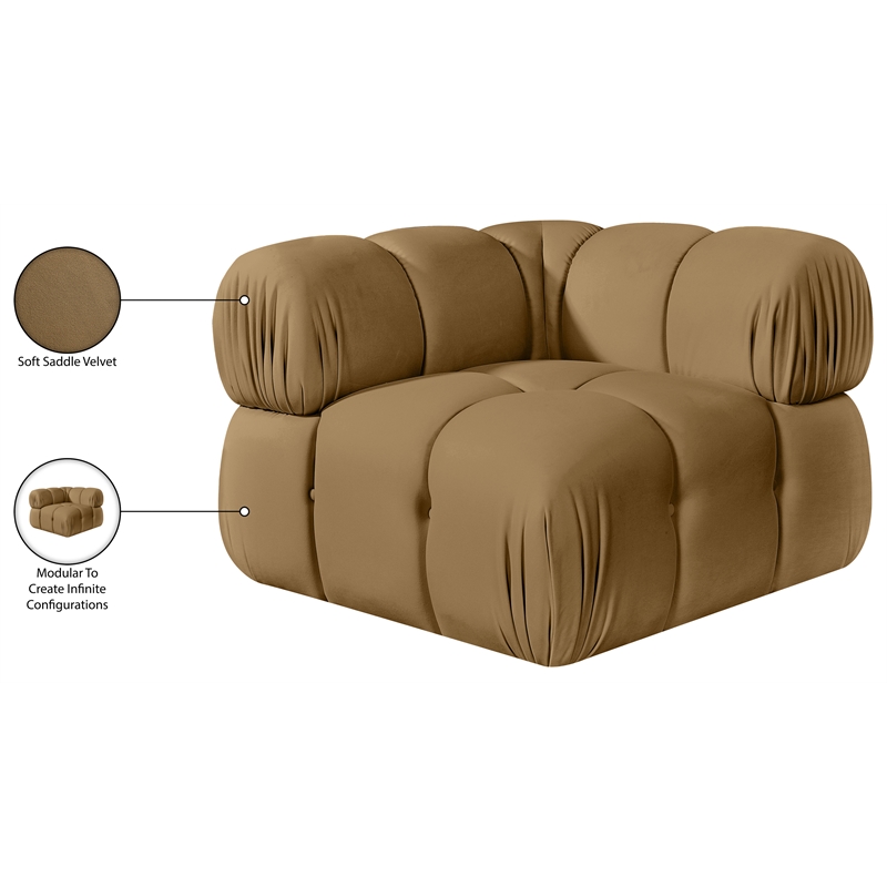 Meridian Furniture Orin Saddle Velvet Performance Fabric Modular Corner Chair
