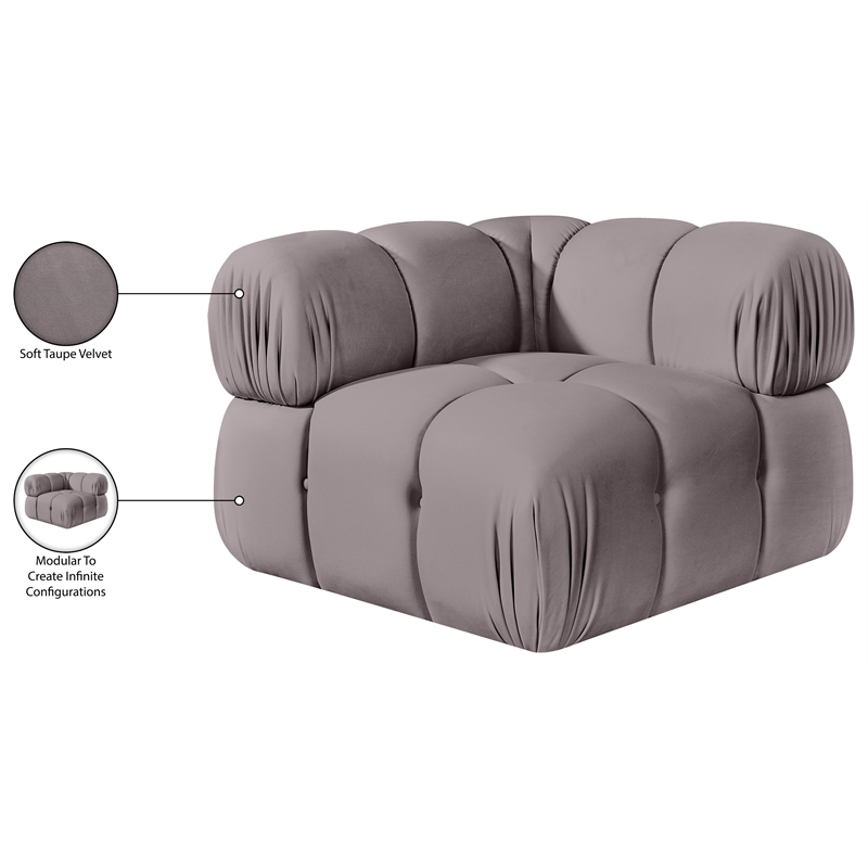 Meridian Furniture Orin Taupe Velvet Performance Fabric Modular Corner Chair