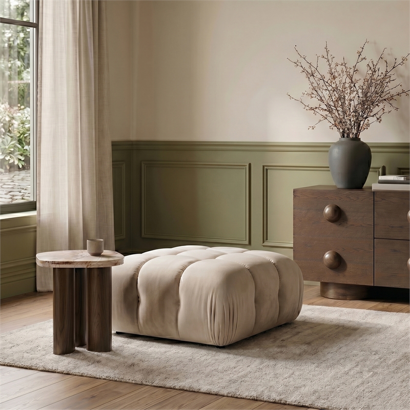 Meridian Furniture Orin Beige Velvet Performance Fabric Modular Ottoman