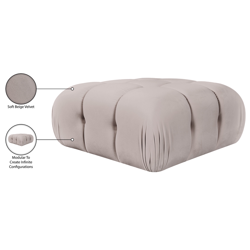 Meridian Furniture Orin Beige Velvet Performance Fabric Modular Ottoman