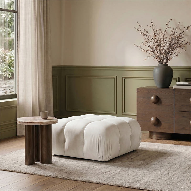 Meridian Furniture Orin Cream Velvet Performance Fabric Modular Ottoman