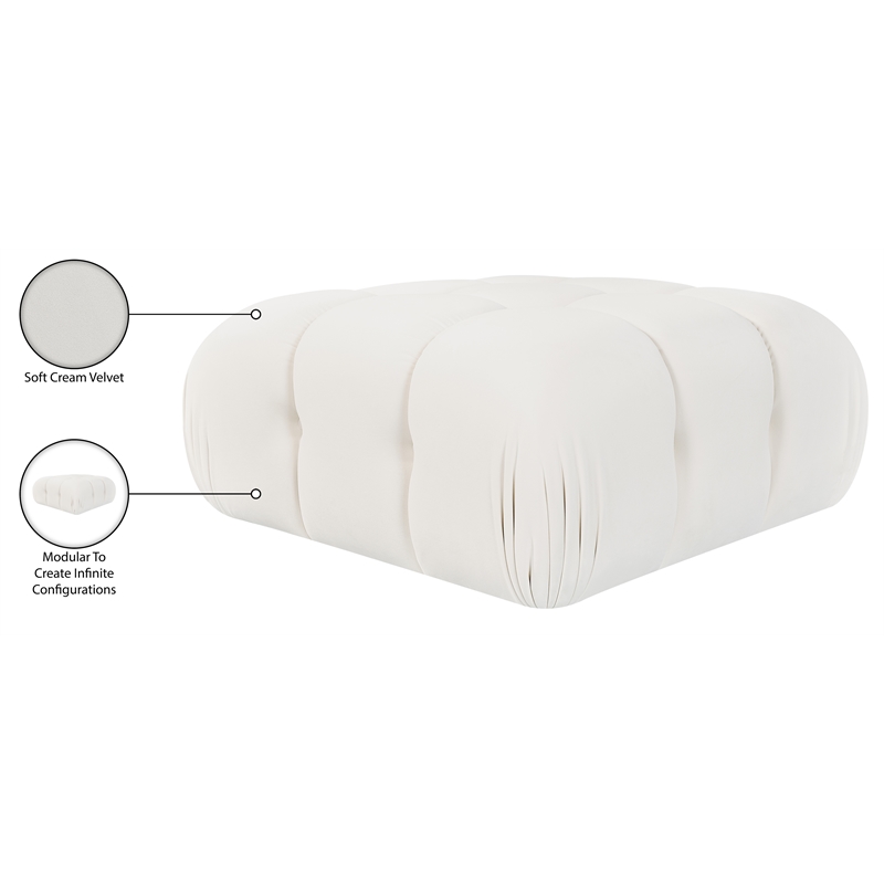 Meridian Furniture Orin Cream Velvet Performance Fabric Modular Ottoman