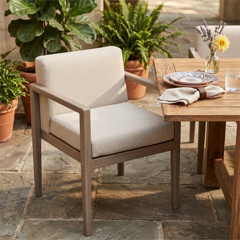 Meridian Furniture Solace Beige Performance Fabric Patio Dining Arm Chair