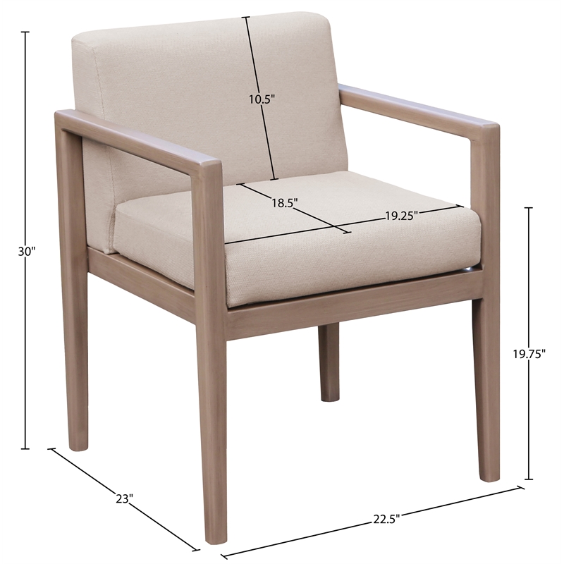 Meridian Furniture Solace Beige Performance Fabric Patio Dining Arm Chair