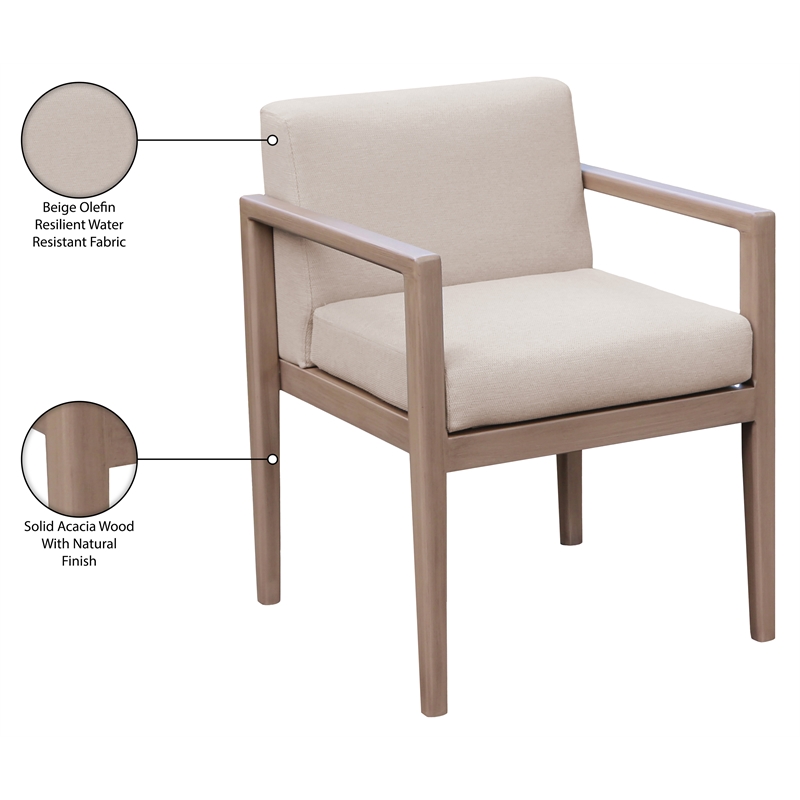 Meridian Furniture Solace Beige Performance Fabric Patio Dining Arm Chair