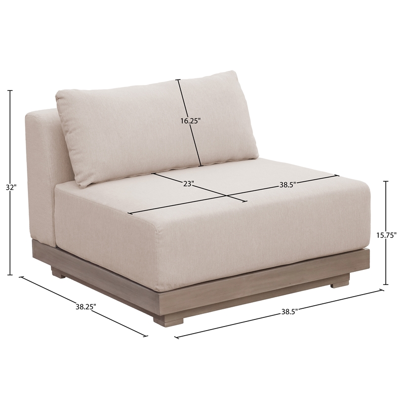 Meridian Furniture Solace Beige Performance Fabric Patio Modular Armless Chair