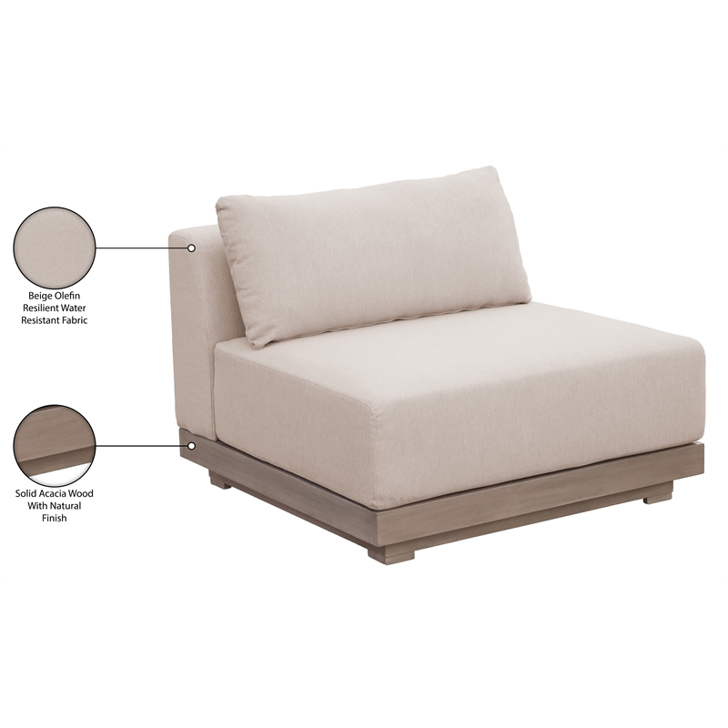 Meridian Furniture Solace Beige Performance Fabric Patio Modular Armless Chair