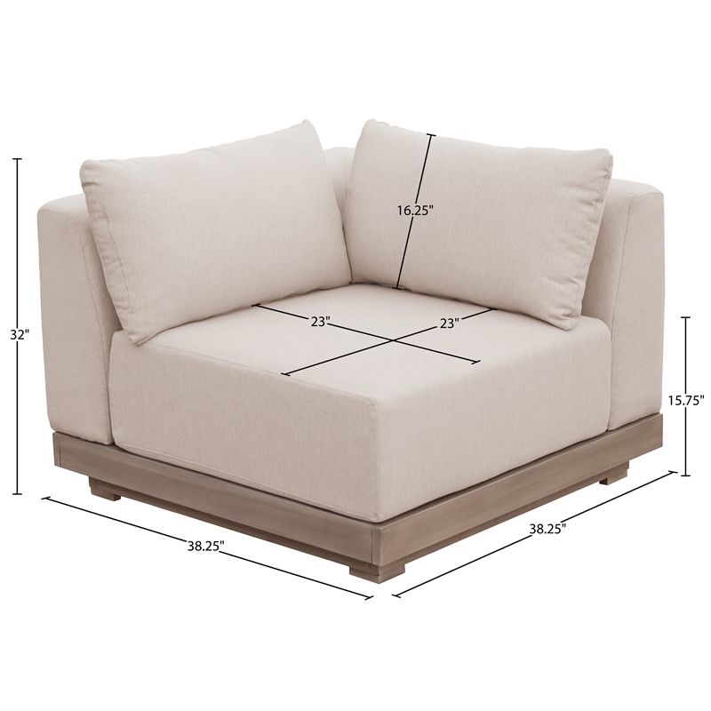 Meridian Furniture Solace Beige Performance Fabric Patio Modular Corner Chair