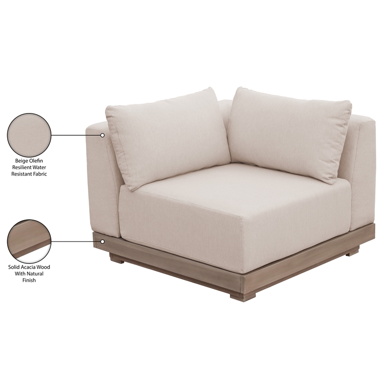 Meridian Furniture Solace Beige Performance Fabric Patio Modular Corner Chair