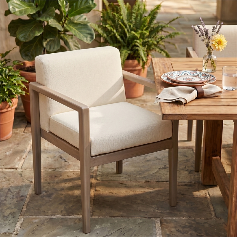 Meridian Furniture Solace Cream Performance Fabric Patio Dining Arm Chair