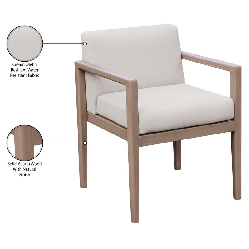 Meridian Furniture Solace Cream Performance Fabric Patio Dining Arm Chair