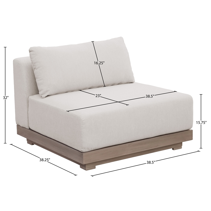 Meridian Furniture Solace Cream Performance Fabric Patio Modular Armless Chair