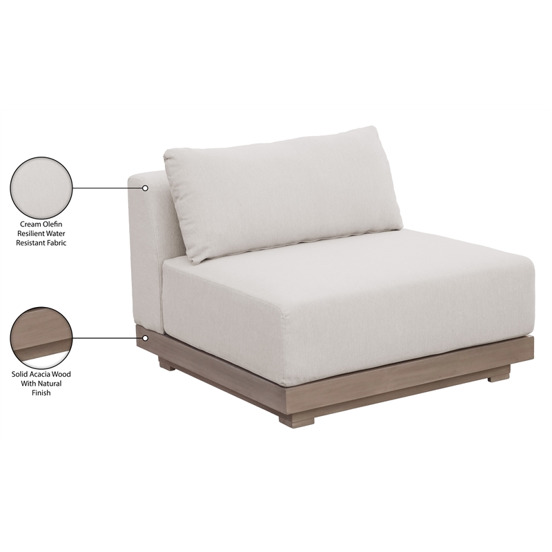 Meridian Furniture Solace Cream Performance Fabric Patio Modular Armless Chair