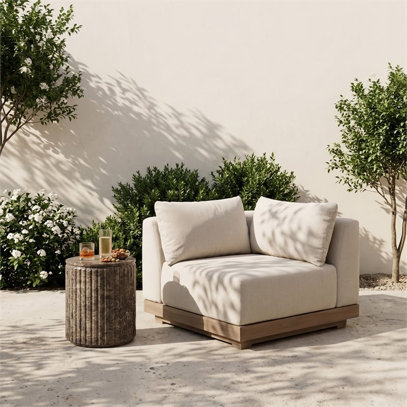 Meridian Furniture Solace Cream Performance Fabric Patio Modular Corner Chair