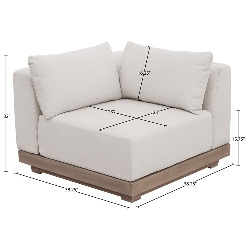 Meridian Furniture Solace Cream Performance Fabric Patio Modular Corner Chair