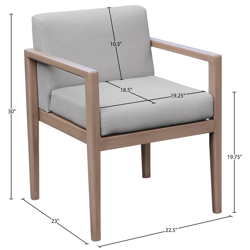 Meridian Furniture Solace Grey Performance Fabric Patio Dining Arm Chair