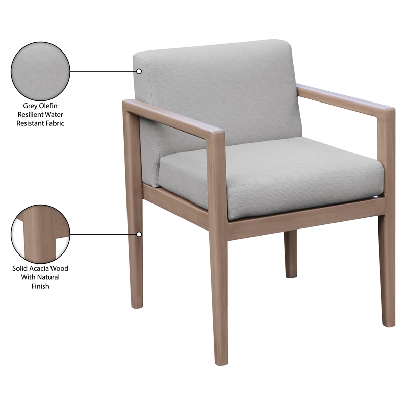 Meridian Furniture Solace Grey Performance Fabric Patio Dining Arm Chair