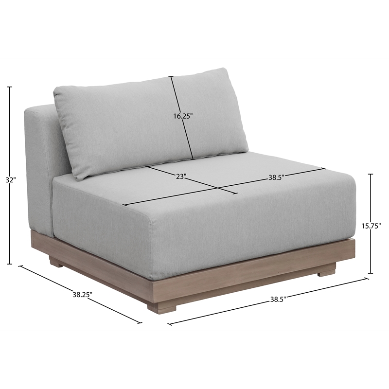 Meridian Furniture Solace Grey Performance Fabric Patio Modular Armless Chair