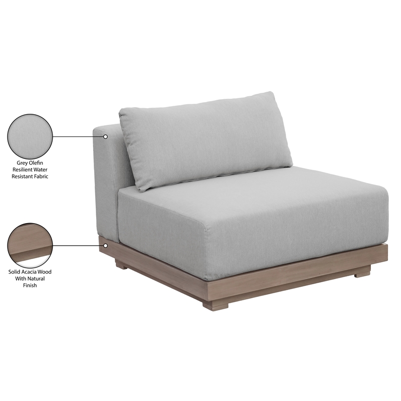 Meridian Furniture Solace Grey Performance Fabric Patio Modular Armless Chair