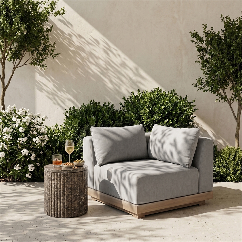 Meridian Furniture Solace Grey Performance Fabric Patio Modular Corner Chair