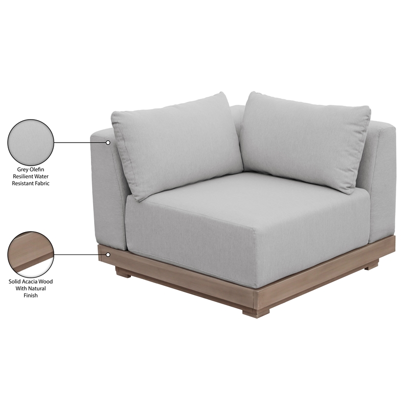 Meridian Furniture Solace Grey Performance Fabric Patio Modular Corner Chair