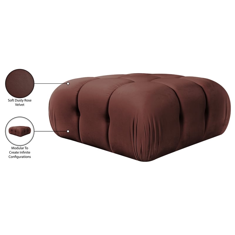 Meridian Furniture Orin Rose Velvet Performance Fabric Modular Ottoman